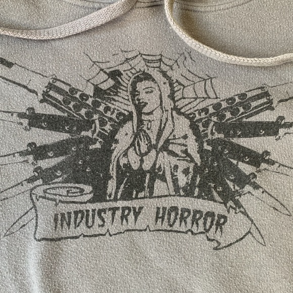 INDUSTRY HORROR Crop Hooded Gray SWEATSHIRT - Picture 2 of 12